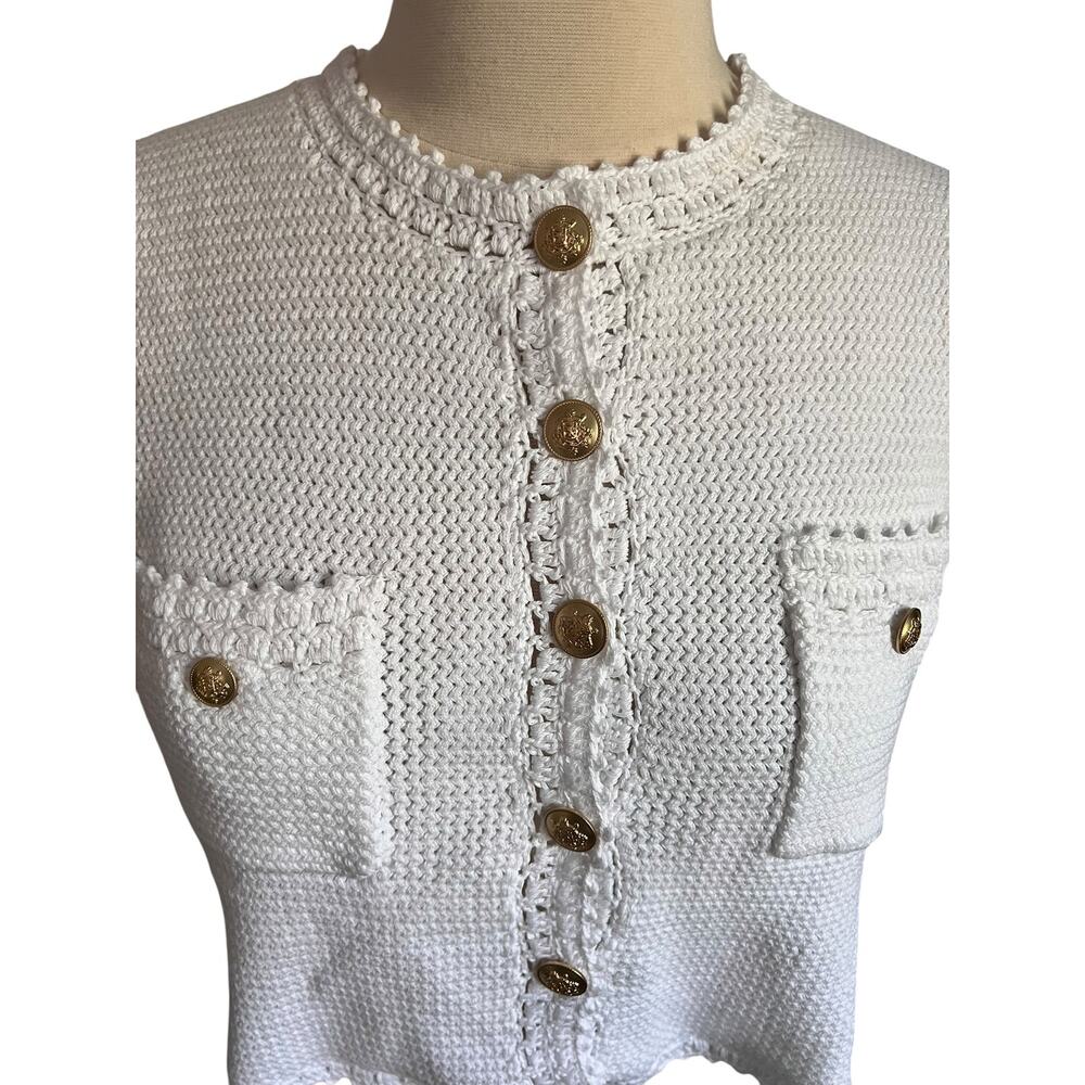 J. Crew White Cotton Blend Crochet Knit Short Sleeve Cropped Top NWT Size XS - Picture 5 of 10